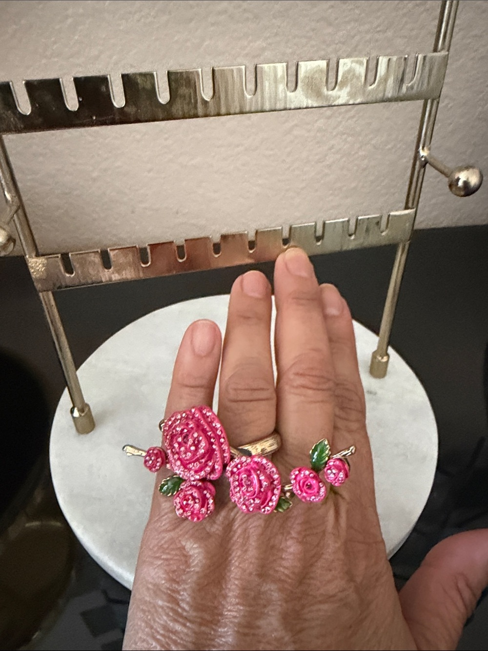 Pink Rose Cluster Statement Ring - Women's Jewelry with light pink crystals